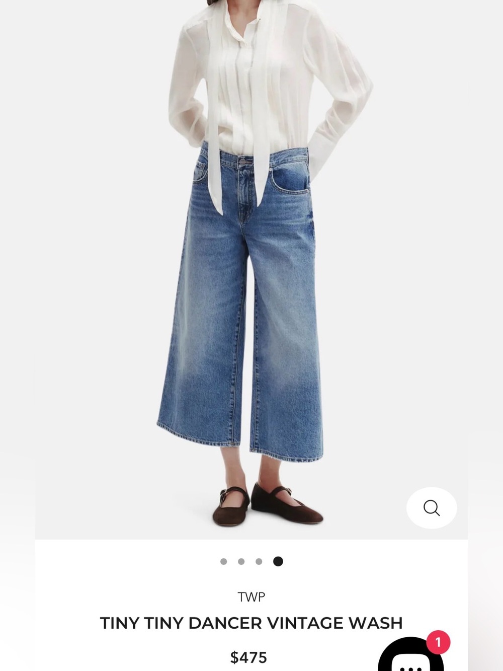 NWT $475 TWP Tiny Tiny Dancer Vintage Wash Wide-Leg Jeans